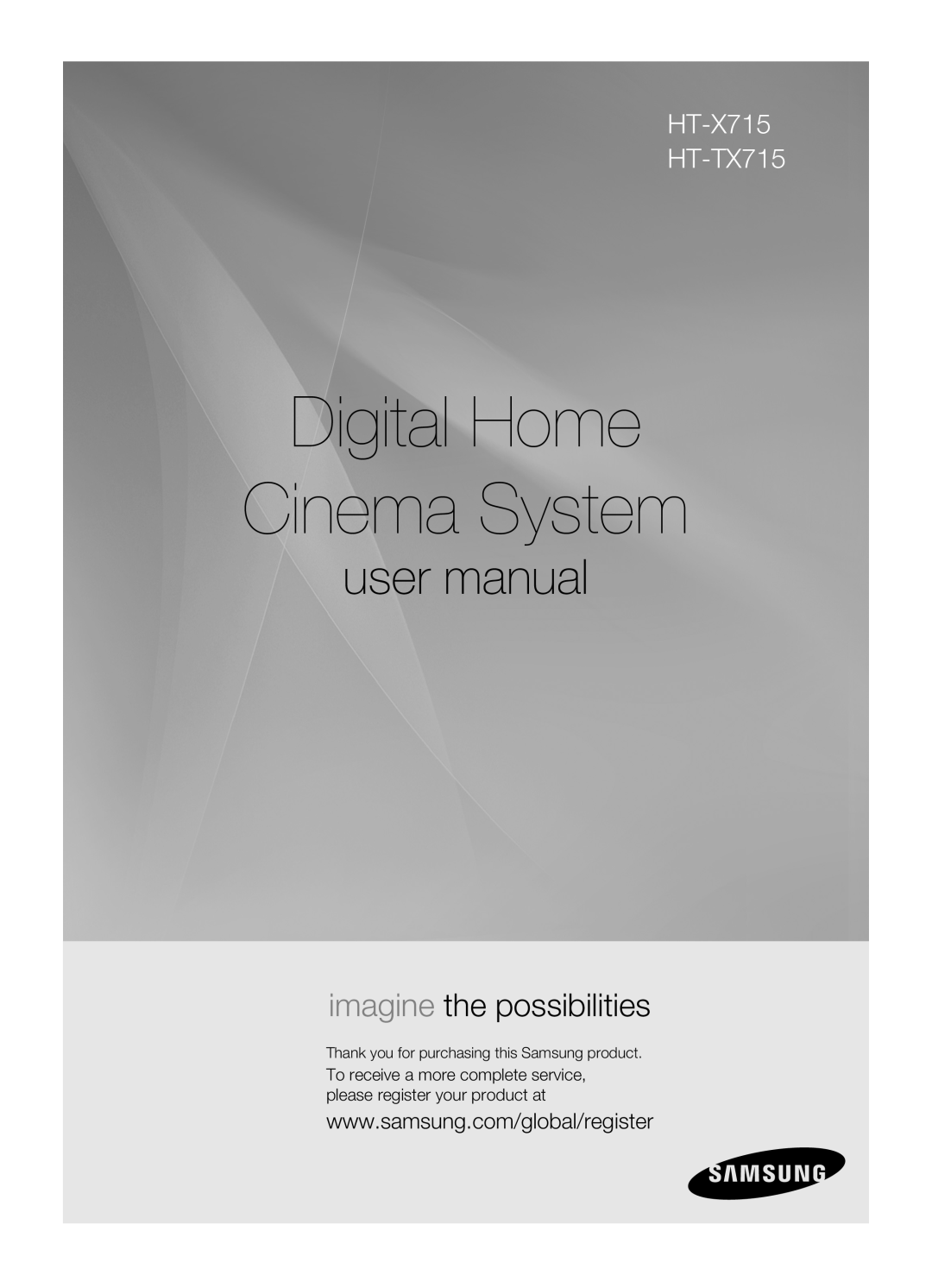 Samsung user manual Digital Home Cinema System, imagine the possibilities, HT-X715 HT-TX715 