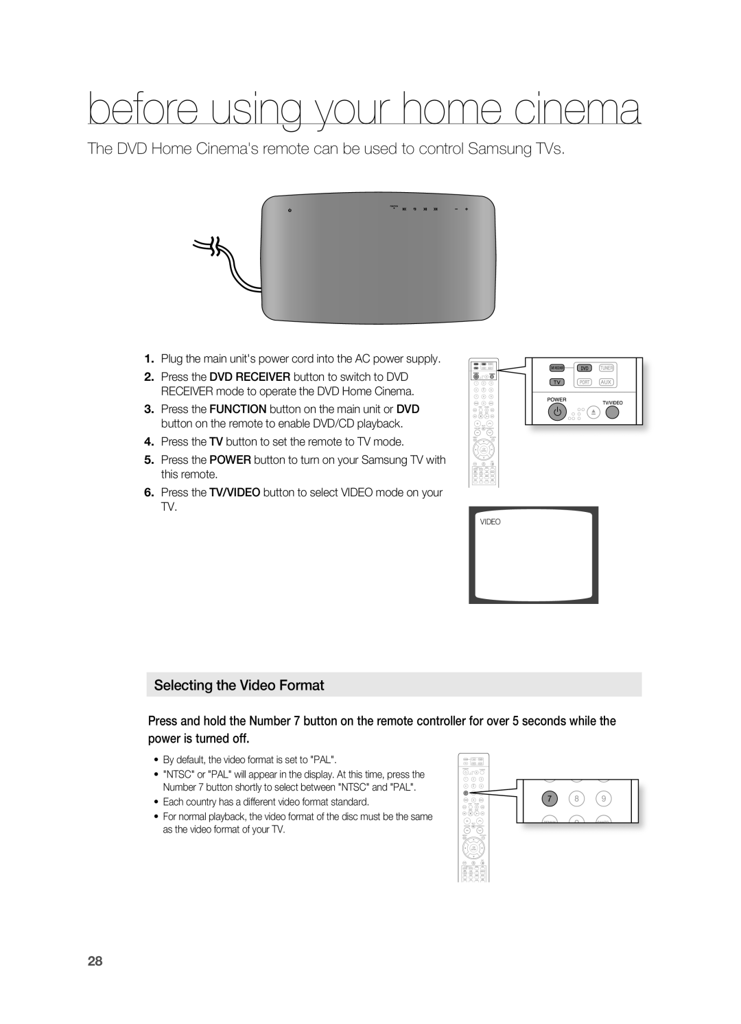 Samsung HT-TX715 user manual before using your home cinema, Selecting the Video Format 