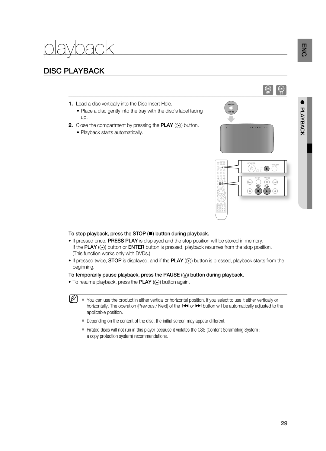 Samsung HT-TX715 user manual playback, Disc Playback 