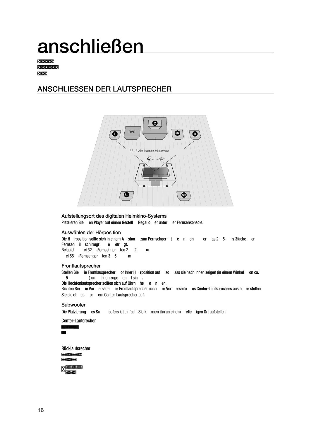 Samsung HT-TX715T/XEF, HT-TX715T/EDC, HT-X715T/EDC, HT-X715T/XEU, HT-TX715T/ADL Anschließen, Anschliessen der Lautsprecher 