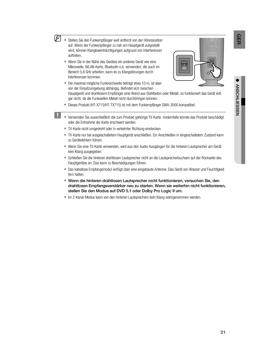 Samsung HT-TX715T/XEF, HT-TX715T/EDC, HT-X715T/EDC, HT-X715T/XEU, HT-TX715T/ADL manual Anschliessen 