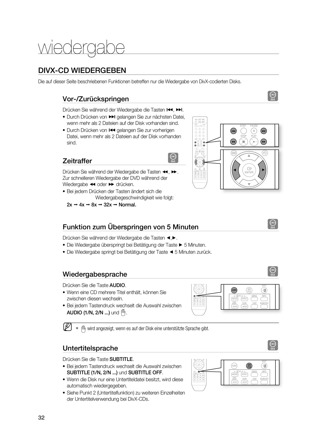 Samsung HT-X715T/EDC, HT-TX715T/EDC, HT-TX715T/XEF, HT-X715T/XEU, HT-TX715T/ADL manual DIVX-Cd WIederGeben 