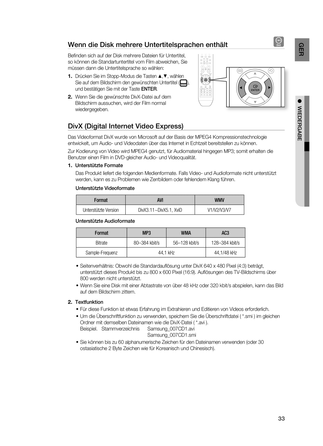 Samsung HT-X715T/XEU manual Wenn die disk mehrere untertitelsprachen enthält, DivX digital Internet Video express, Avi Wmv 