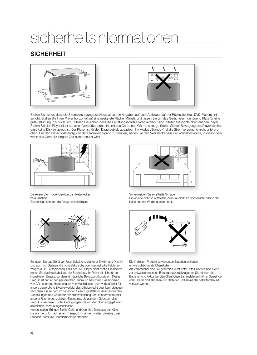 Samsung HT-TX715T/ADL, HT-TX715T/EDC, HT-TX715T/XEF, HT-X715T/EDC, HT-X715T/XEU manual Sicherheit 