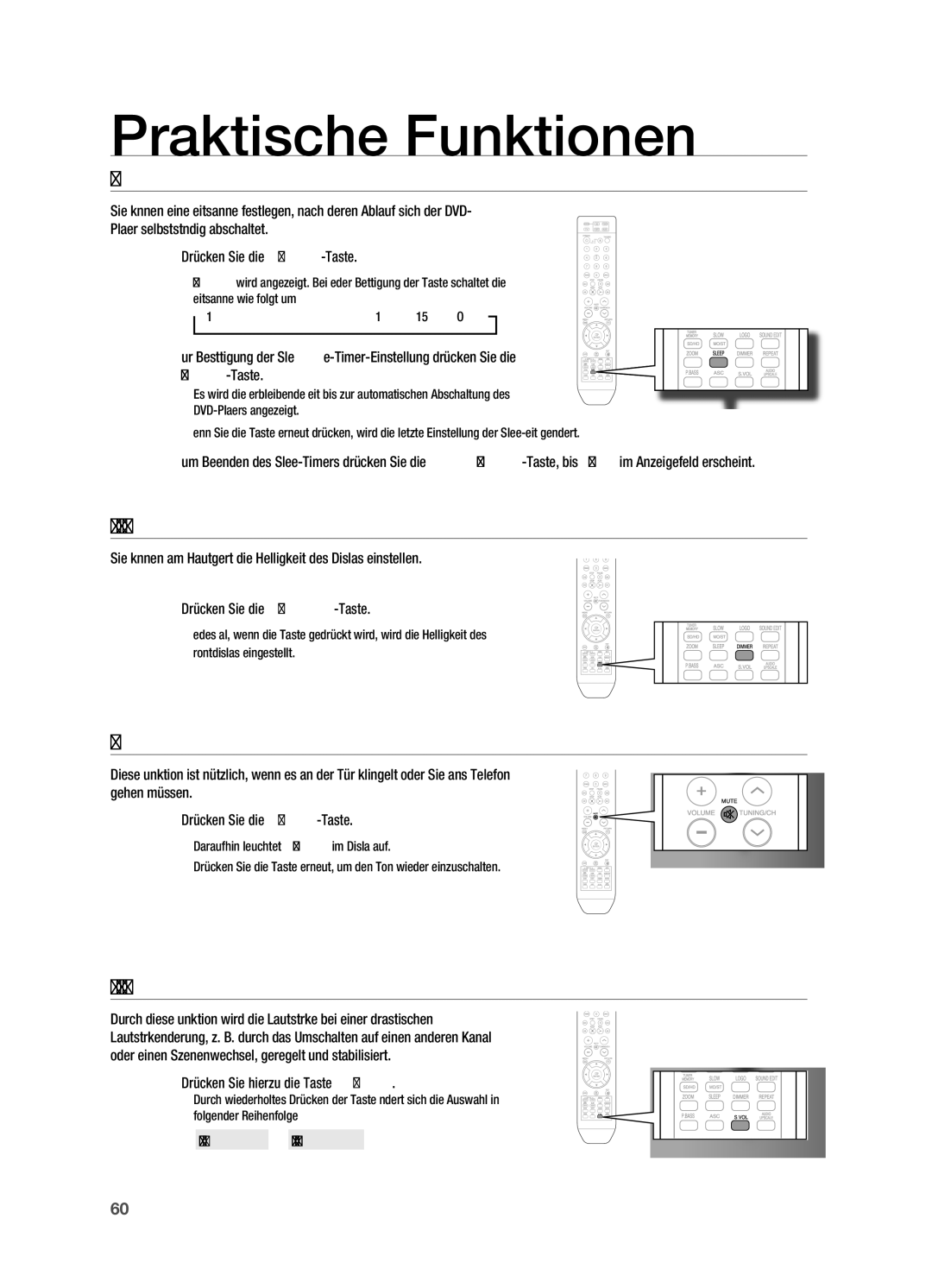 Samsung HT-TX715T/EDC, HT-TX715T/XEF Praktische Funktionen, SLEEP-TIMER-FUNKTIoN, STUMMSCHALTFUNKTIoN, VoL Smart VoLUME 