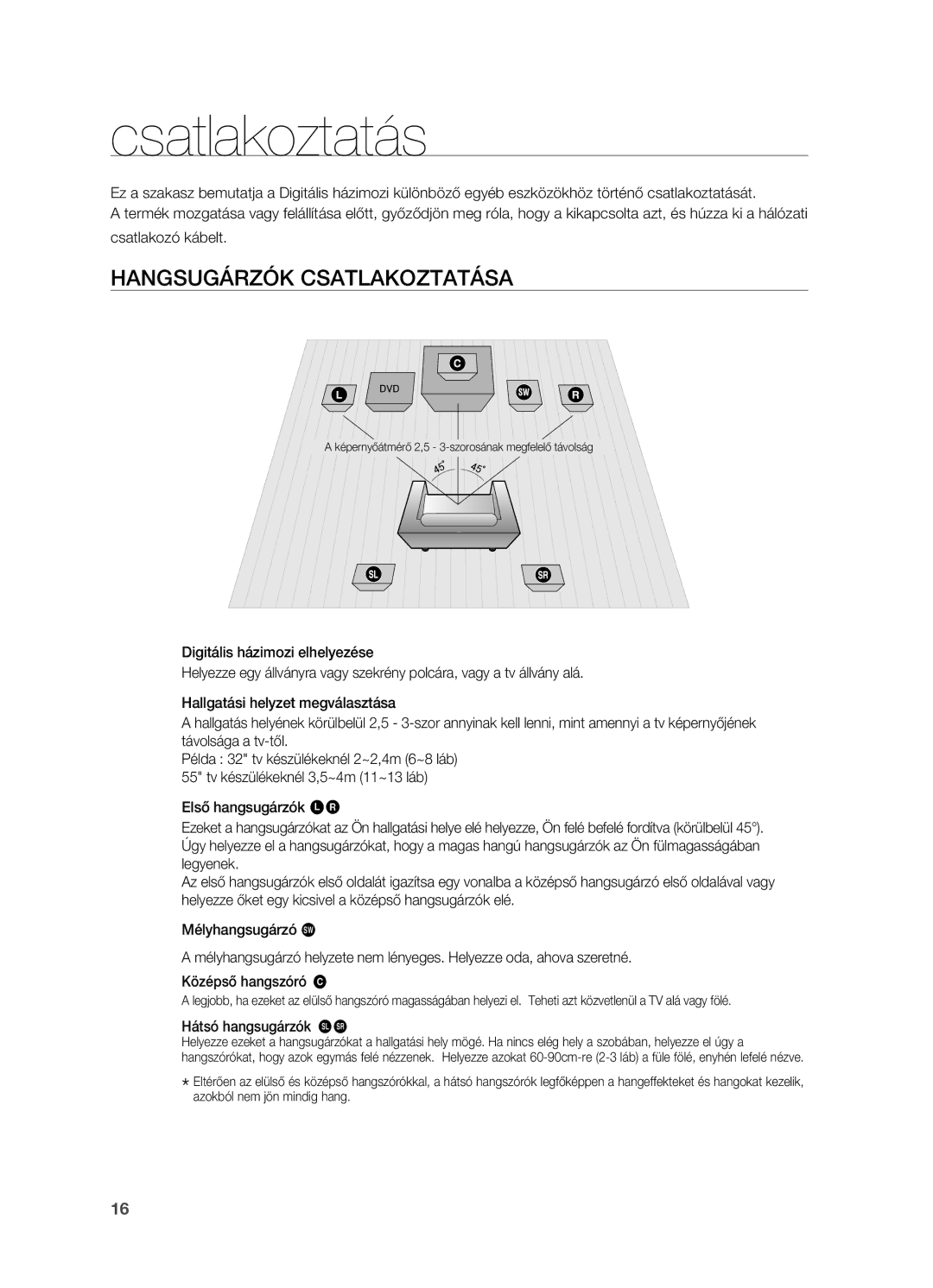 Samsung HT-TX715T/EDC, HT-X715T/EDC, HT-TX715T/XEE manual Csatlakoztatás, Hangsugárzók csatlakoztatása, Hátsó hangsugárzók hj 