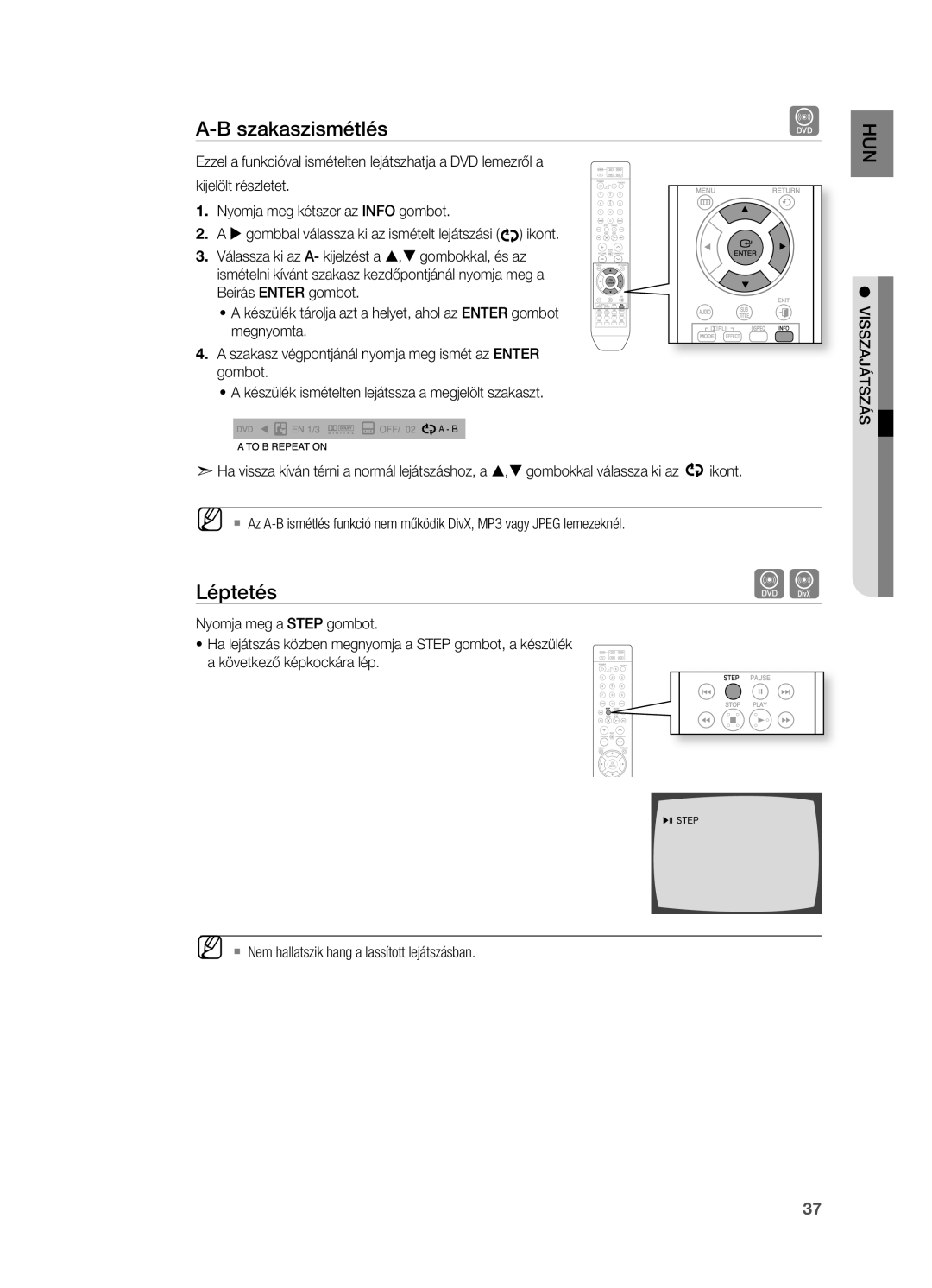 Samsung HT-X715T/EDC, HT-TX715T/EDC, HT-TX715T/XEE, HT-X715T/XEE manual Szakaszismétlés, Léptetés 