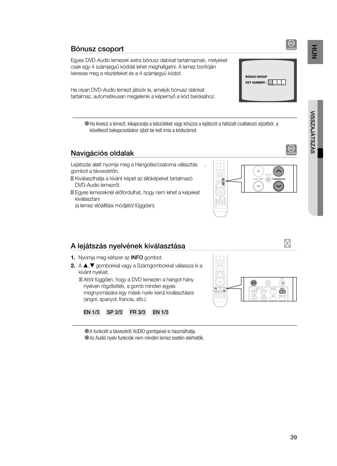 Samsung HT-X715T/XEE, HT-TX715T/EDC, HT-X715T/EDC, HT-TX715T/XEE manual Bónusz csoport, Lejátszás nyelvének kiválasztása 