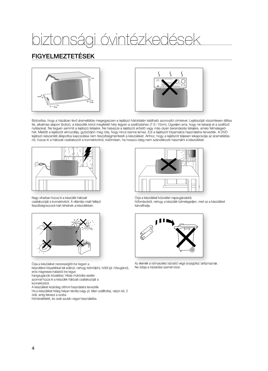 Samsung HT-TX715T/EDC, HT-X715T/EDC, HT-TX715T/XEE, HT-X715T/XEE manual FIGYELMEzTETÉSEK 