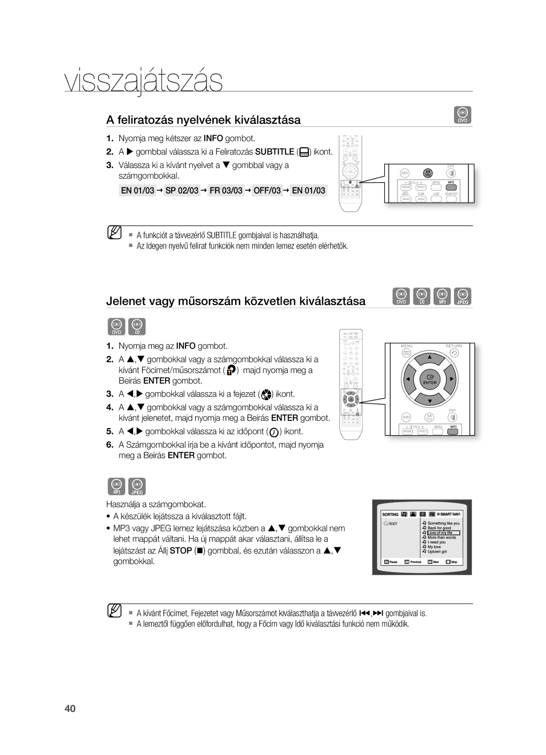 Samsung HT-TX715T/EDC, HT-X715T/EDC manual Feliratozás nyelvének kiválasztása, Jelenet vagy műsorszám közvetlen kiválasztása 