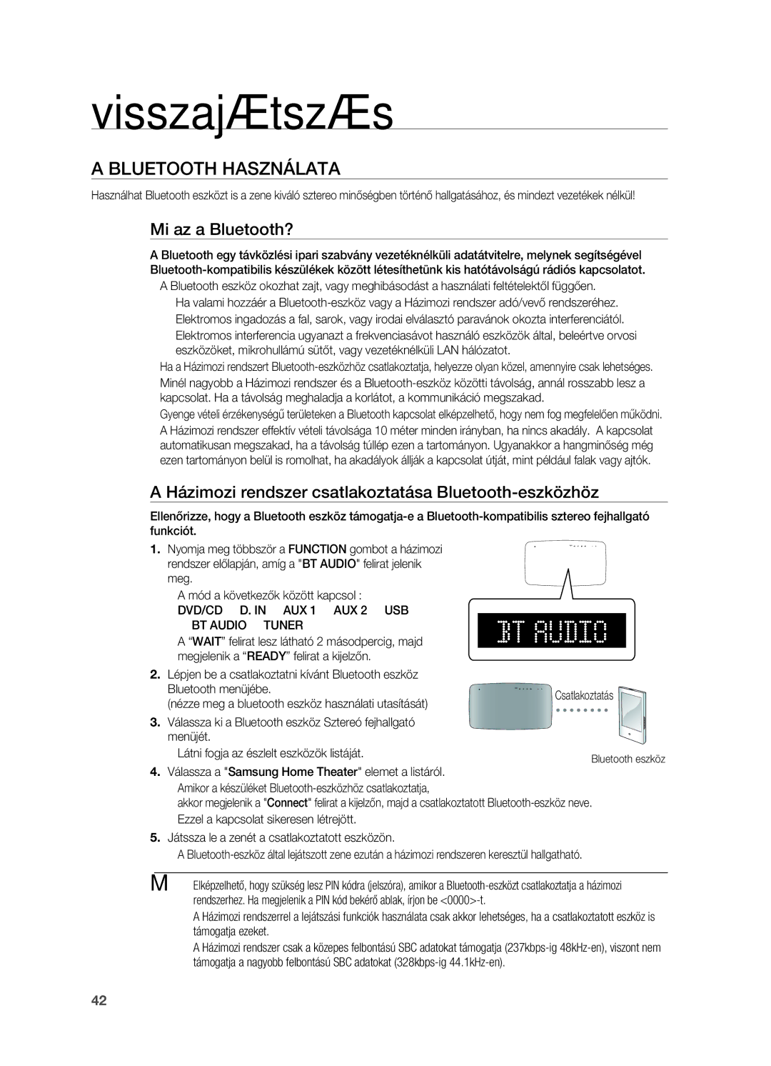 Samsung HT-TX715T/XEE Bluetooth használata, Mi az a Bluetooth?, Házimozi rendszer csatlakoztatása Bluetooth-eszközhöz 