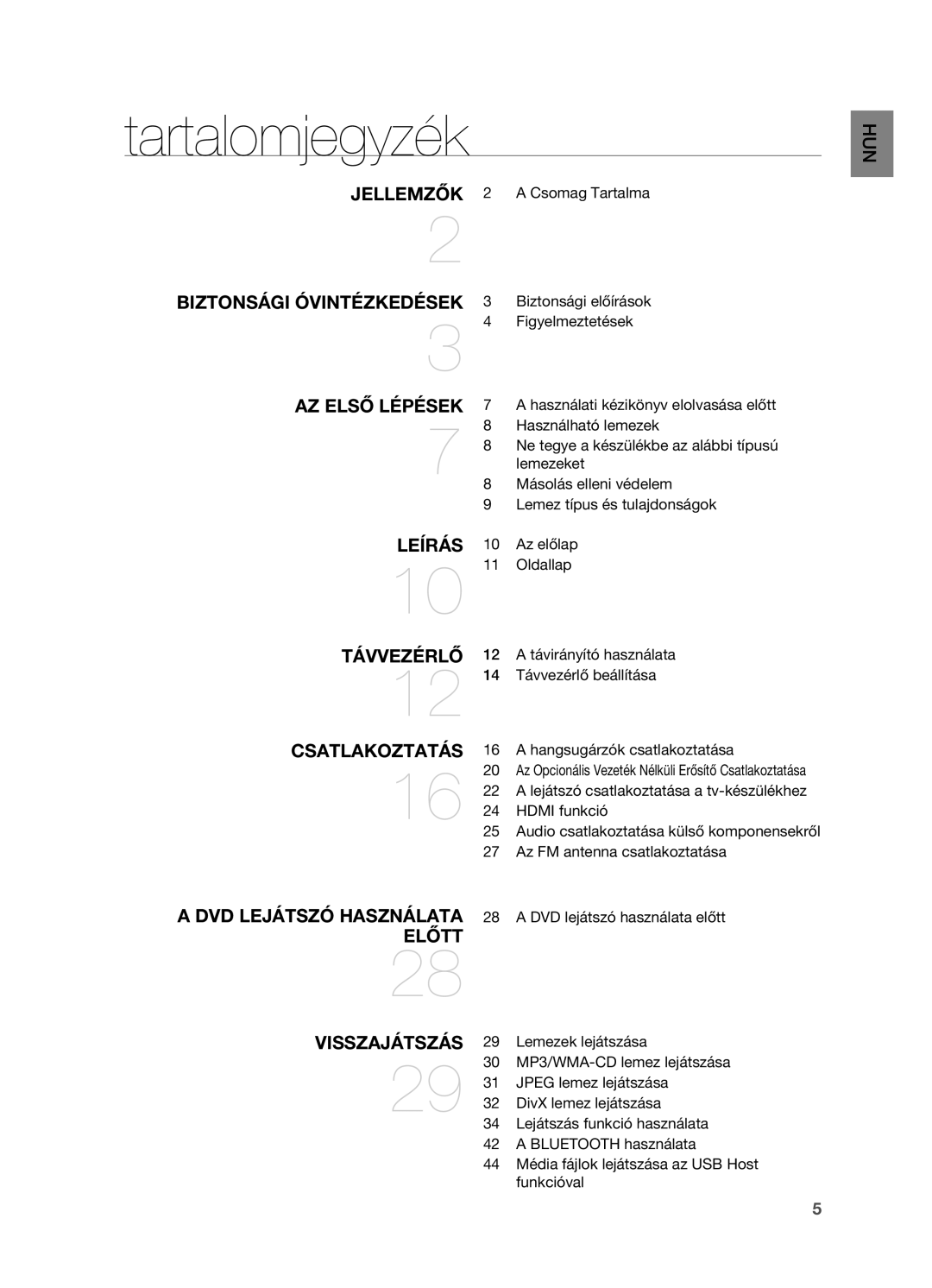 Samsung HT-X715T/EDC, HT-TX715T/EDC, HT-TX715T/XEE, HT-X715T/XEE manual Tartalomjegyzék 