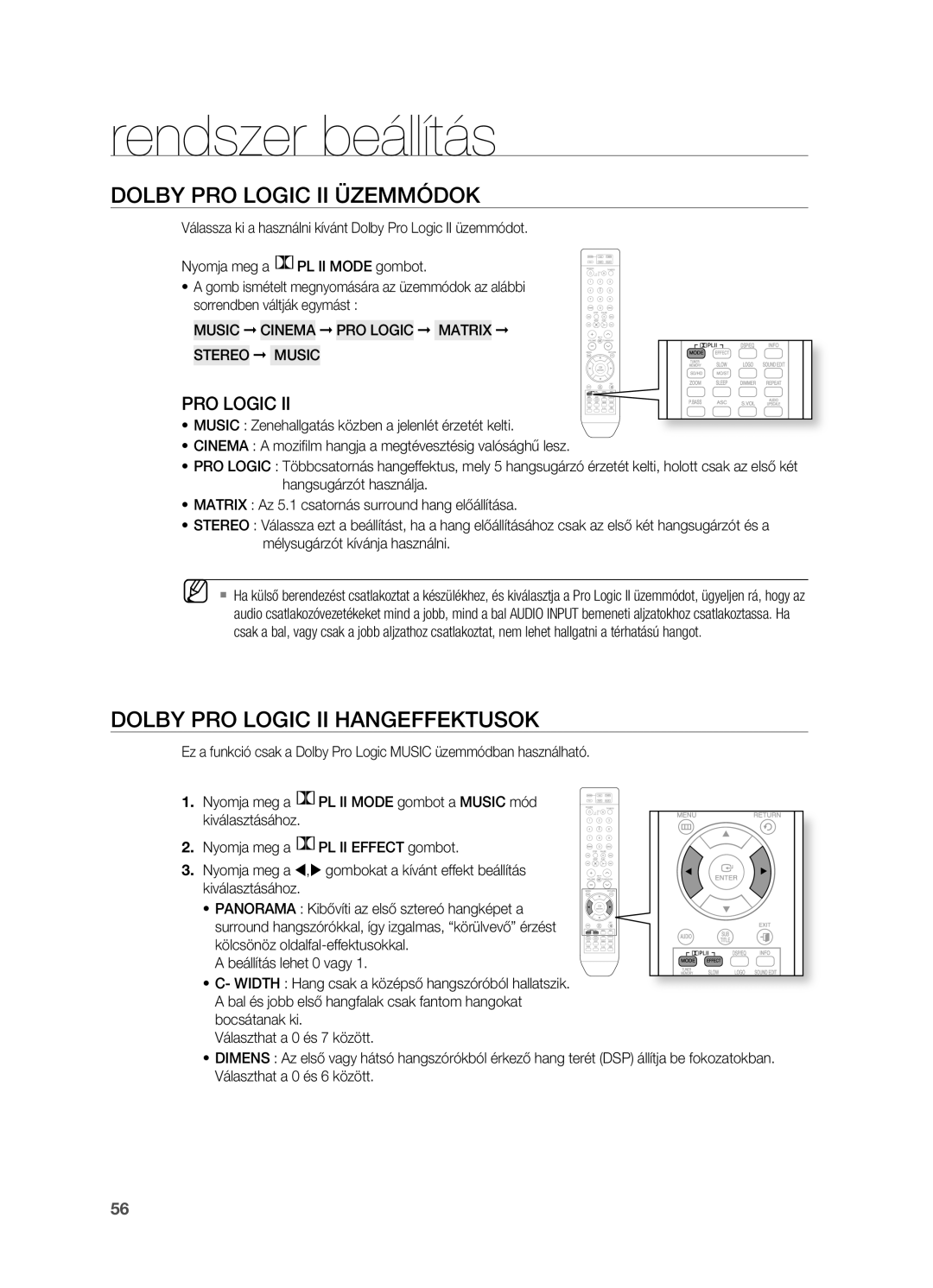 Samsung HT-TX715T/EDC, HT-X715T/EDC manual Dolby pRO Logic II ÜzEMMóDOK, Dolby pRO Logic II Hangeffektusok, Stereo Music 