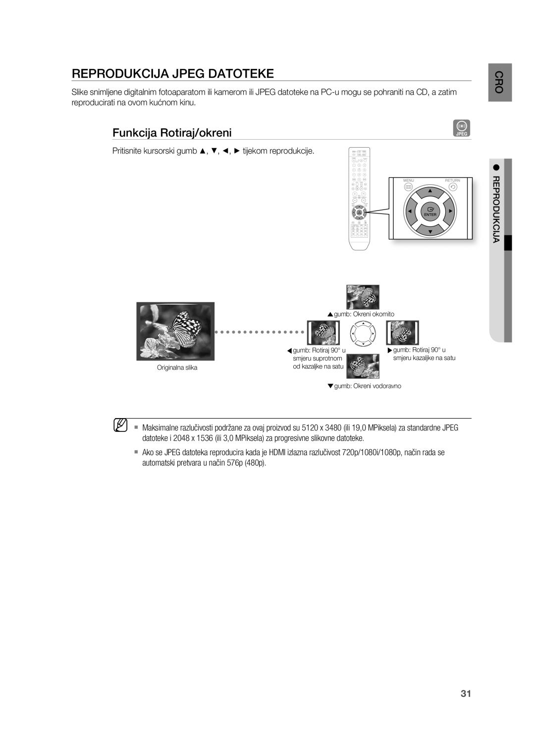 Samsung HT-X715T/EDC, HT-TX715T/EDC manual RePRoDUkCIja jPeg DaToTeke, Funkcija Rotiraj/okreni 