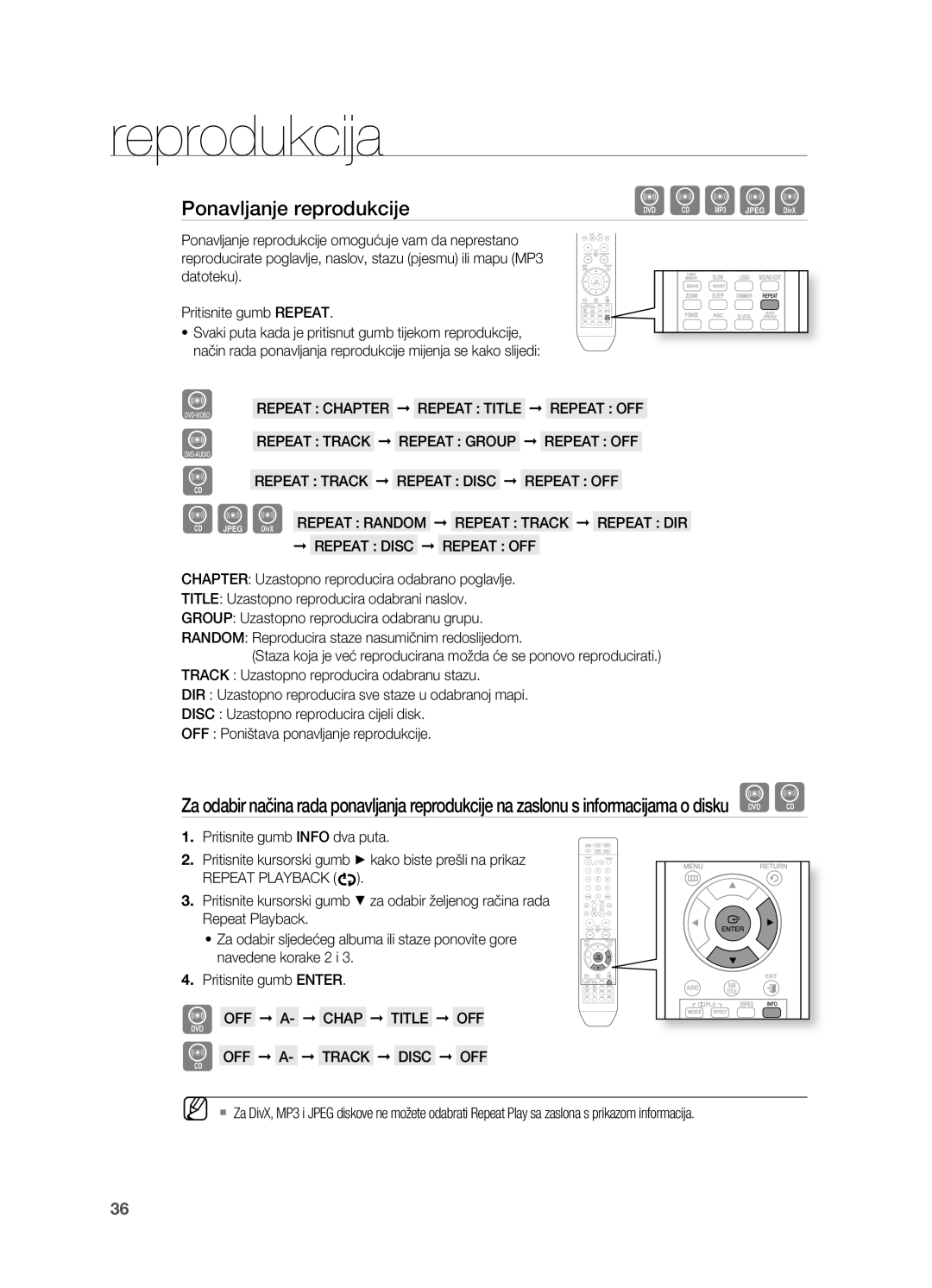 Samsung HT-TX715T/EDC, HT-X715T/EDC manual Ponavljanje reprodukcije, Repeat Playback 