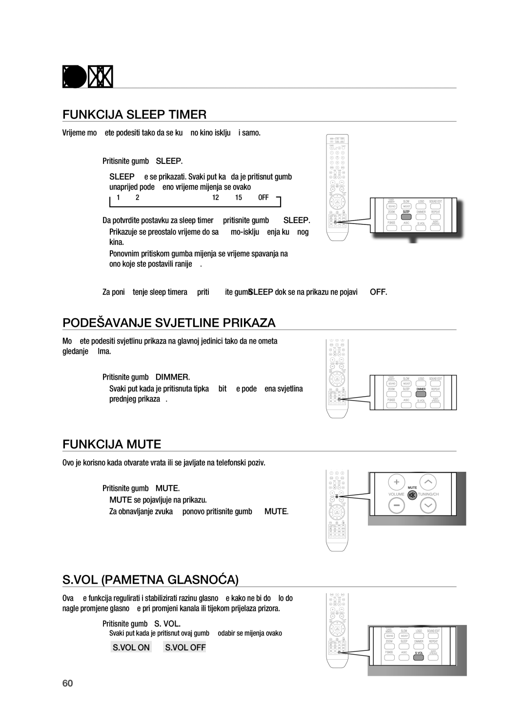 Samsung HT-TX715T/EDC, HT-X715T/EDC Praktična funkcija, FUnkCIja SLeeP TIMeR, PoDeŠaVanje SVjeTLIne PRIkaza, FUnkCIja MUTe 