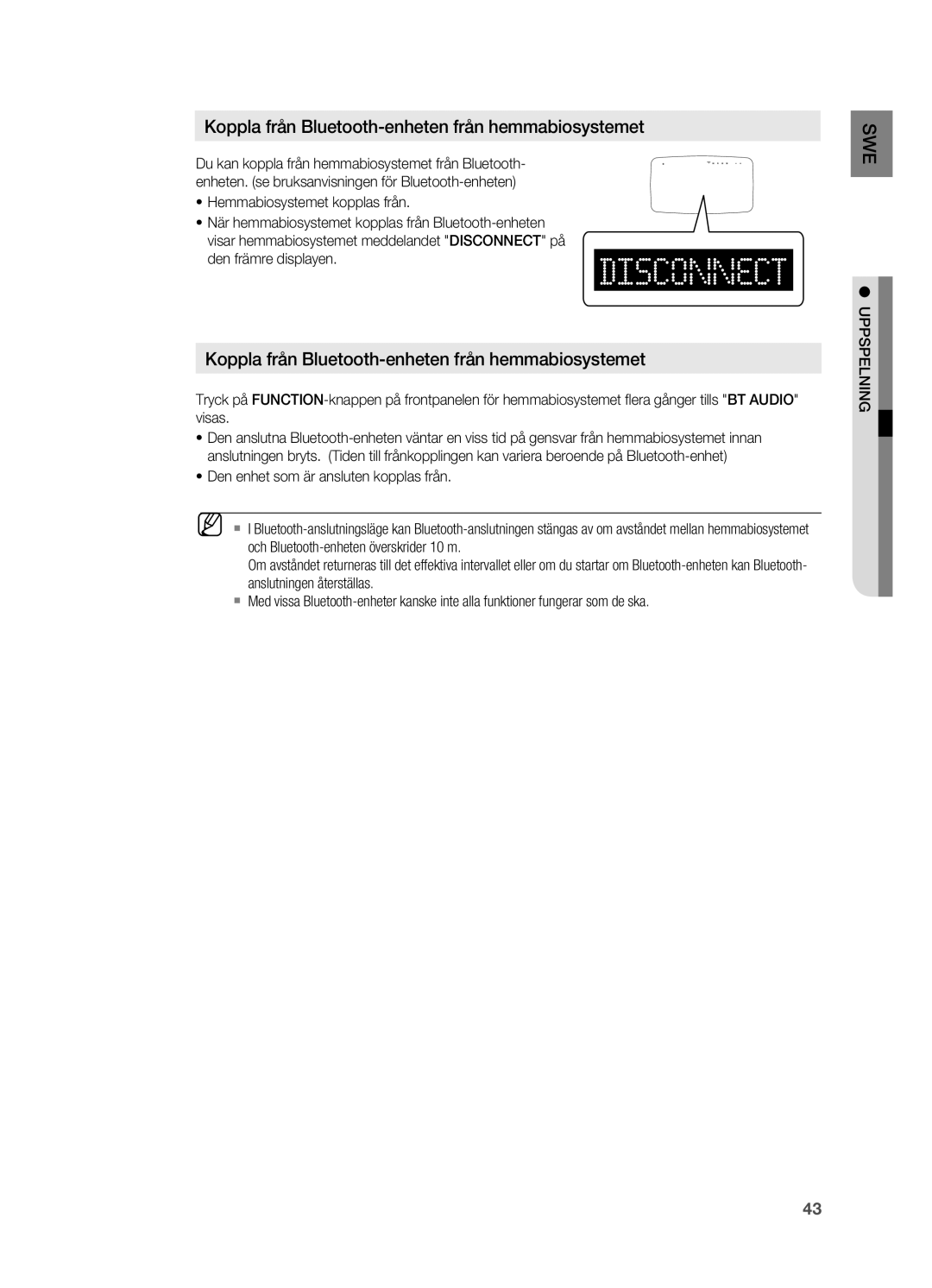 Samsung HT-X715T/XEE, HT-TX715T/XEE manual Koppla från Bluetooth-enheten från hemmabiosystemet 