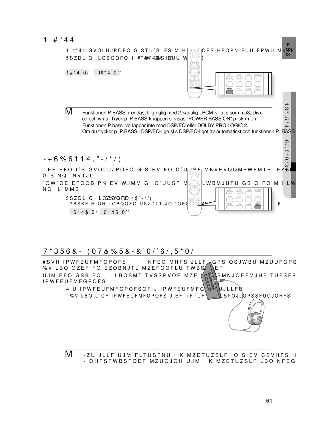 Samsung HT-X715T/XEE, HT-TX715T/XEE manual BaSS, LjuDuPPSkalning, VirtuEl HoVEDtElEfonfunktion, UPSC on  uPSC off 