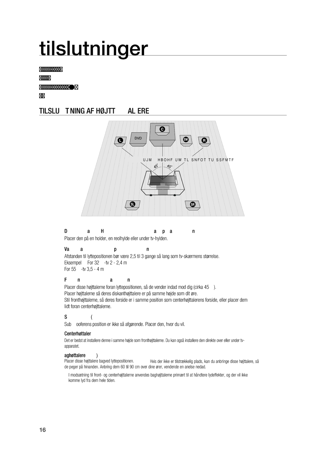 Samsung HT-TX715T/XEE, HT-X715T/XEE manual Tilslutninger, Tilslutning af Højttalere, Baghøjttalere hj 