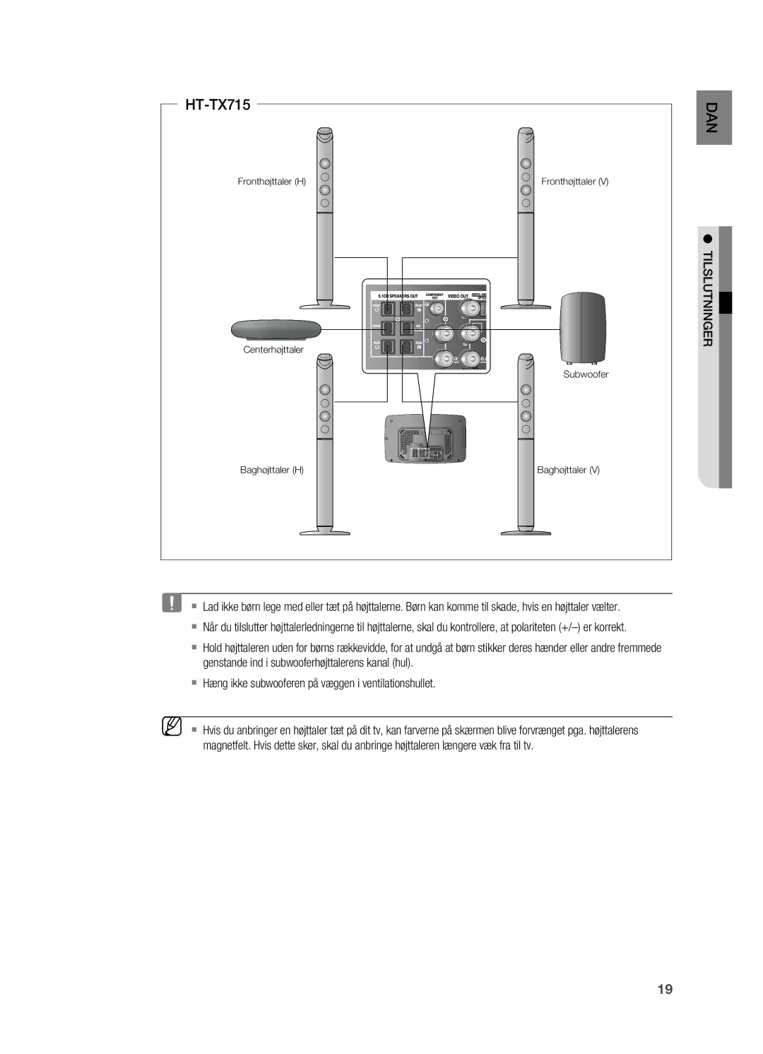 Samsung HT-X715T/XEE, HT-TX715T/XEE manual Tilslutninger 