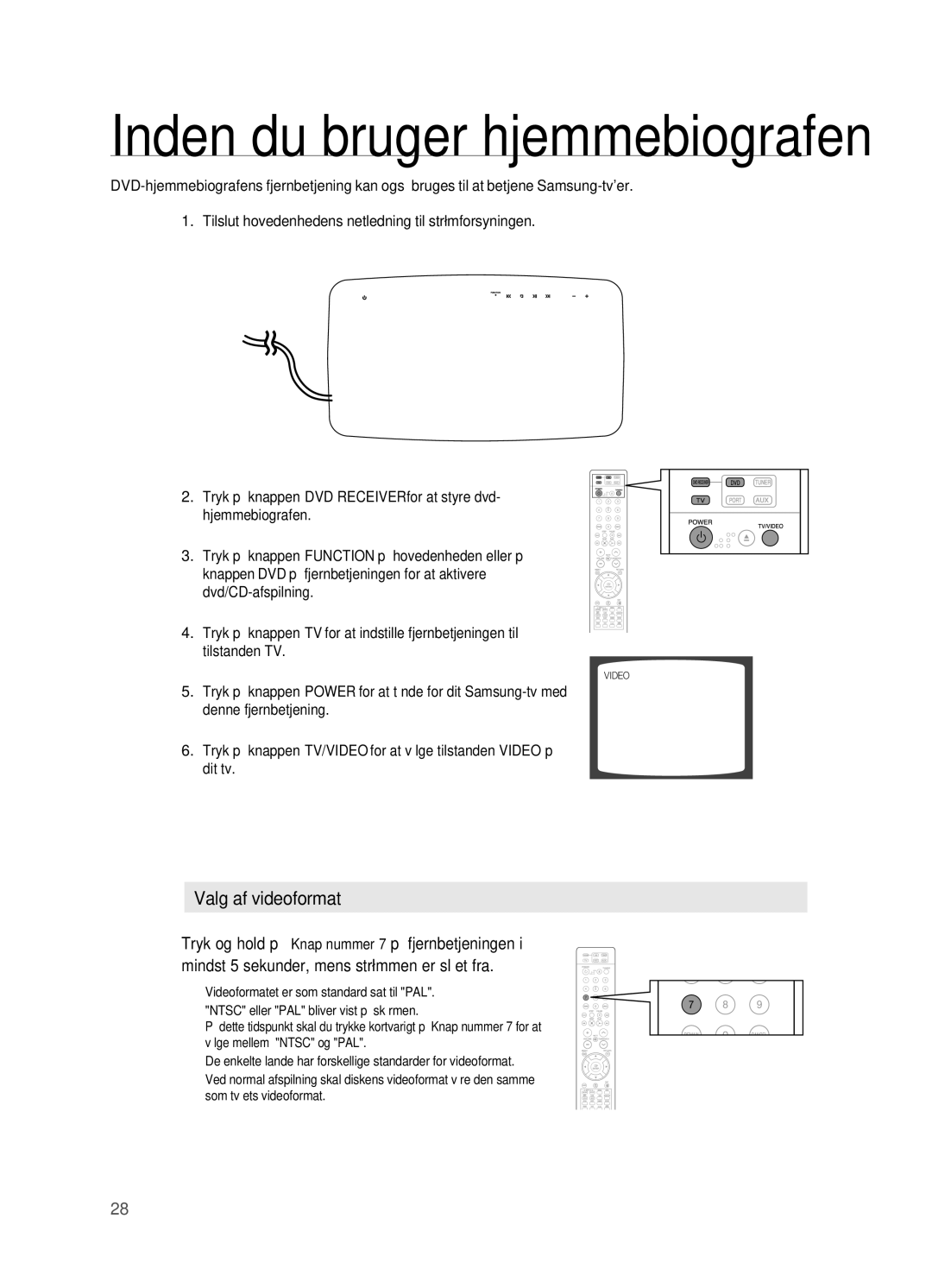 Samsung HT-TX715T/XEE, HT-X715T/XEE manual Inden du bruger hjemmebiografen 