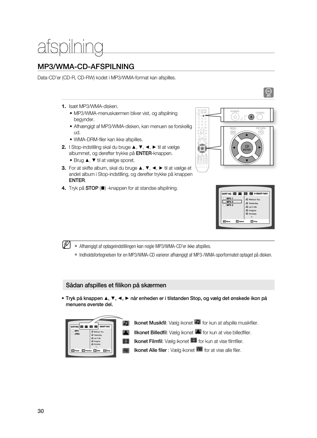 Samsung HT-TX715T/XEE, HT-X715T/XEE manual MP3/WMA-CD-AFSPILNING, Enter 