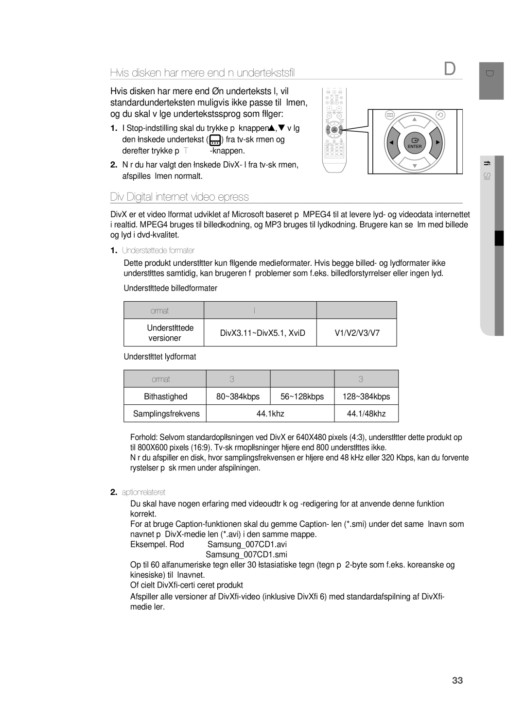 Samsung HT-X715T/XEE manual Hvis disken har mere end én undertekstsfi l, DivX Digital internet video eXpress, Avi Wmv, Wma 