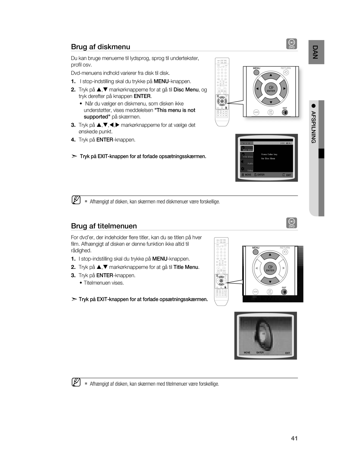 Samsung HT-X715T/XEE, HT-TX715T/XEE manual Brug af diskmenu, Brug af titelmenuen 