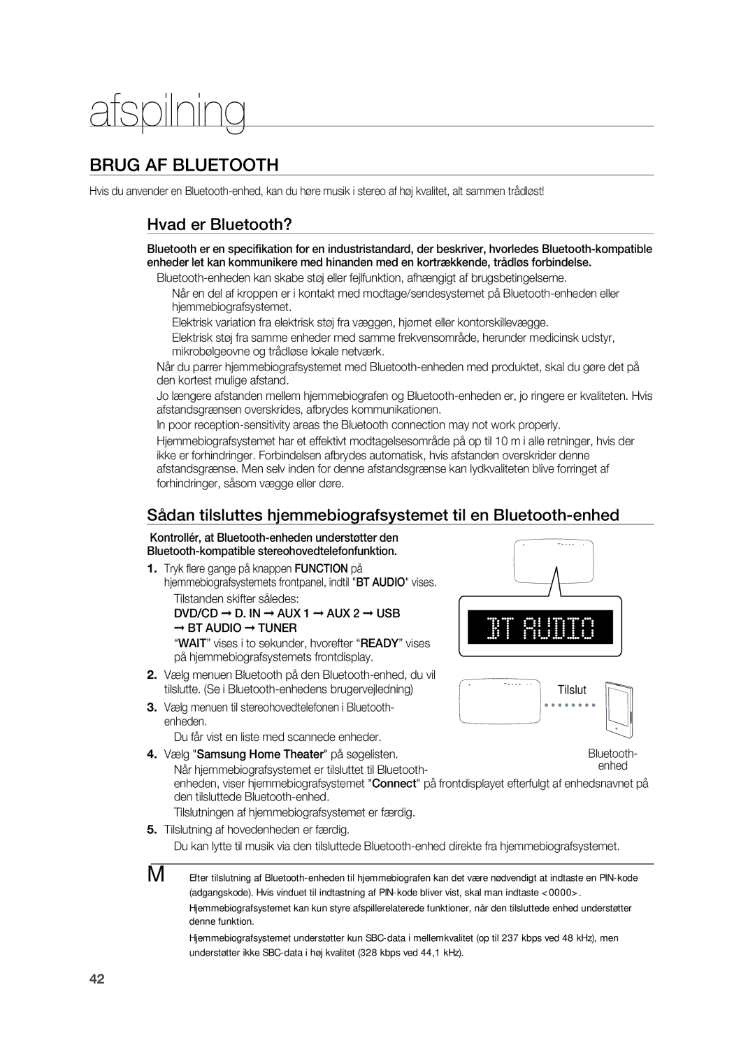 Samsung HT-TX715T/XEE, HT-X715T/XEE manual Brug af Bluetooth, Hvad er Bluetooth?, ~ Tilstanden skifter således 