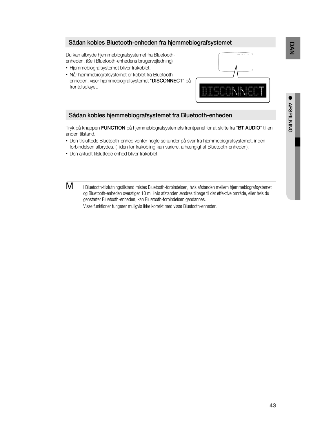 Samsung HT-X715T/XEE, HT-TX715T/XEE manual ~ Den aktuelt tilsluttede enhed bliver frakoblet, Afspilning 