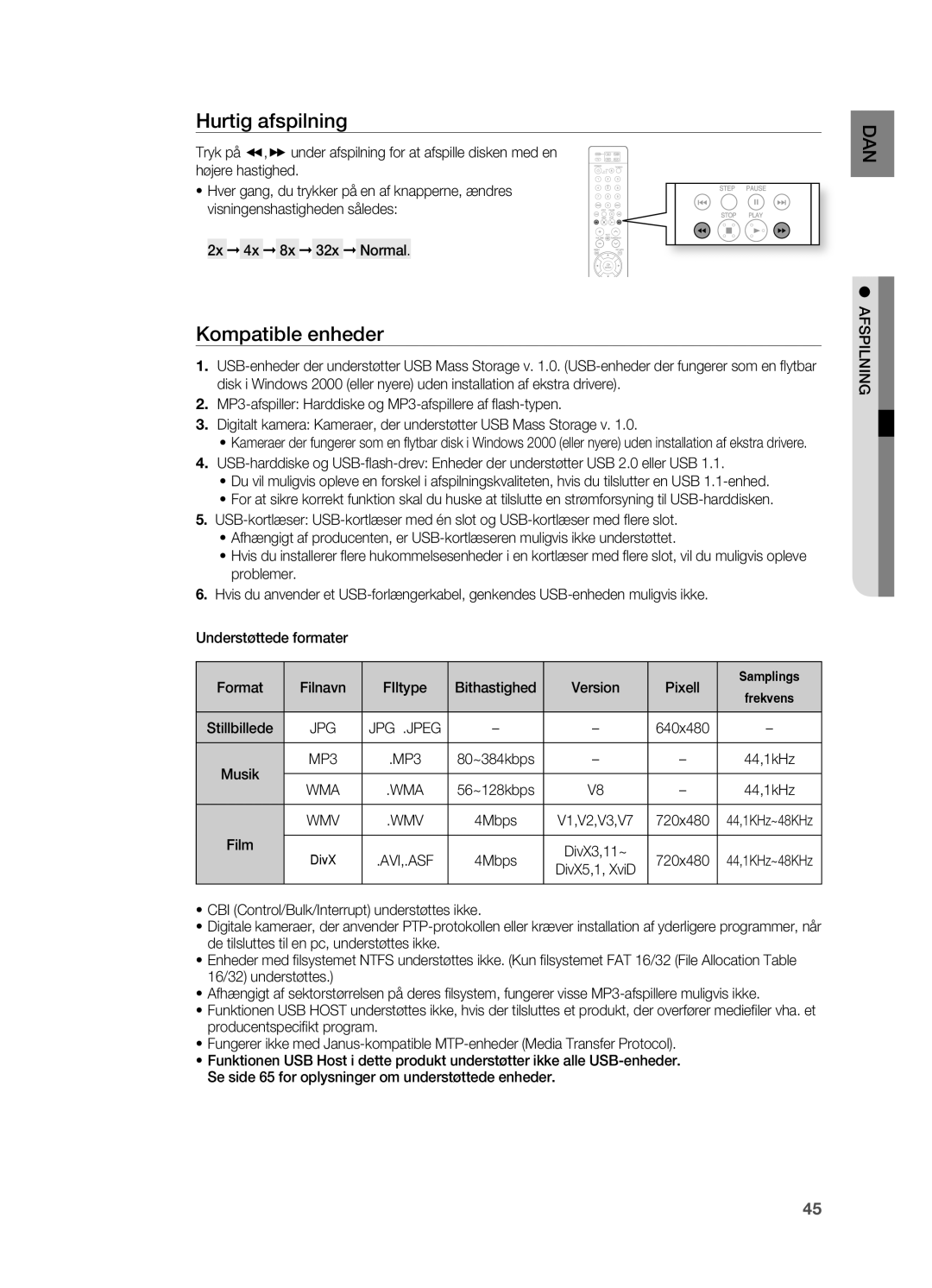 Samsung HT-X715T/XEE, HT-TX715T/XEE manual Hurtig afspilning, Kompatible enheder 