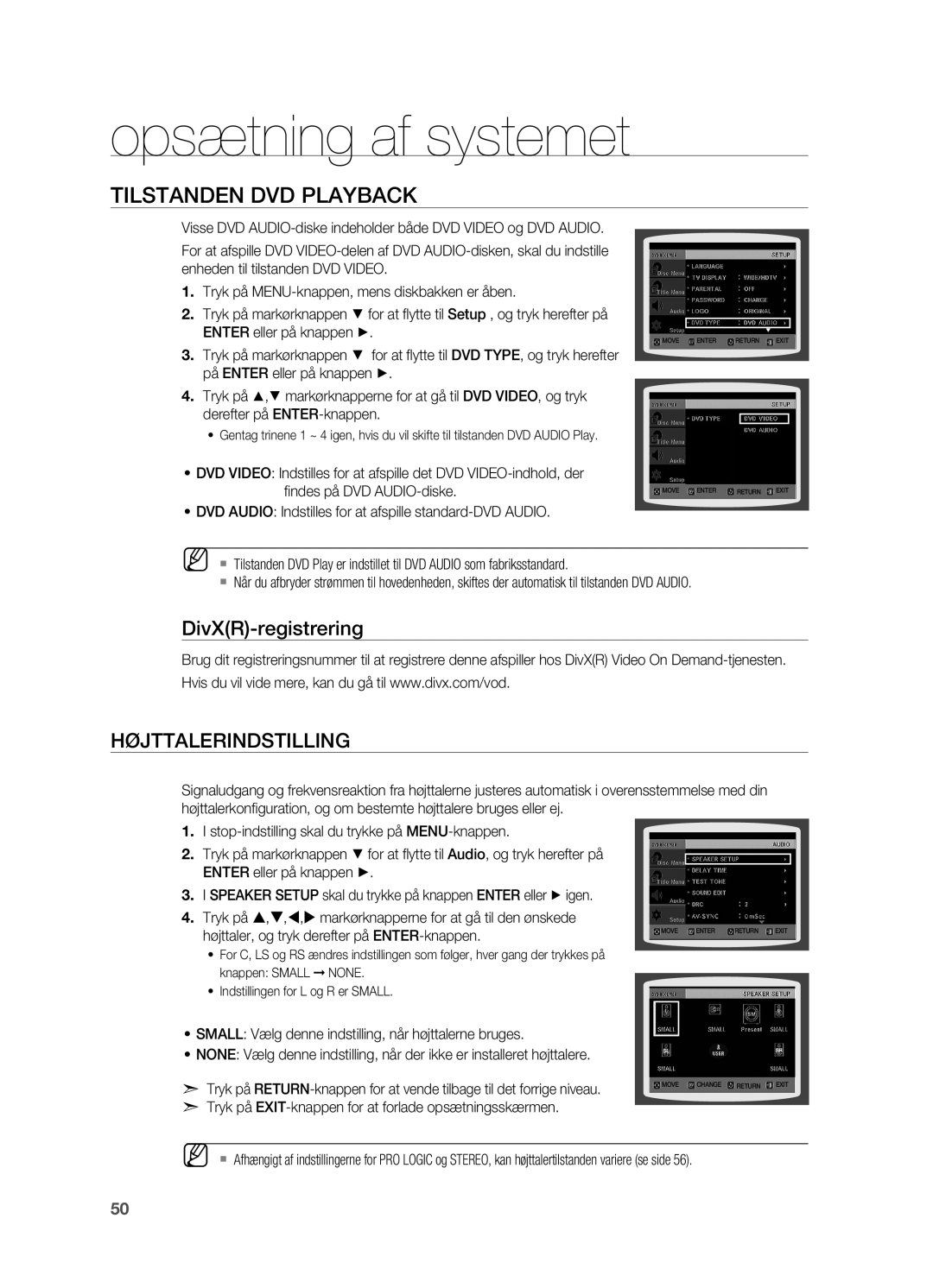 Samsung HT-TX715T/XEE Tilstanden DVD PlaybacK, DivXR-registrering, DVD AUDIO Indstilles for at afspille standard-DVD Audio 