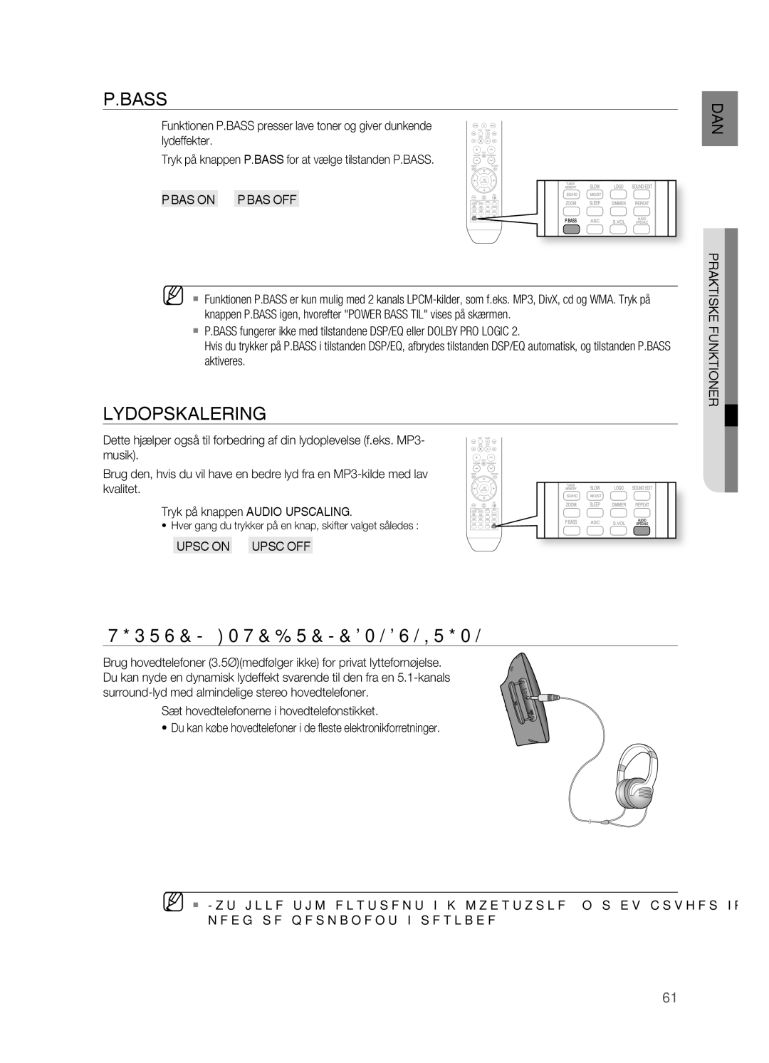 Samsung HT-X715T/XEE, HT-TX715T/XEE manual Bass, Lydopskalering, ViRTuEl HOVEDTElEfOnfunKTiOn 