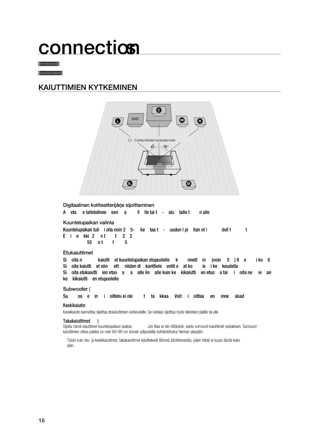 Samsung HT-TX715T/XEE, HT-X715T/XEE manual Connections, Kaiuttimien kytkeminen, Takakaiuttimet hj 