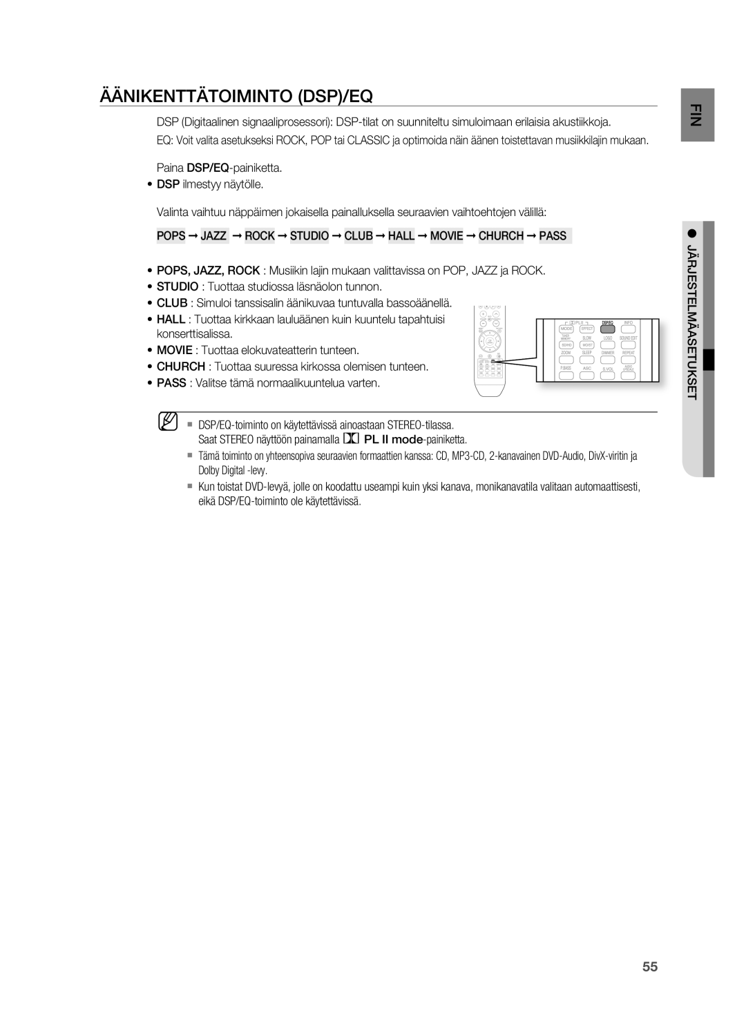 Samsung HT-X715T/XEE, HT-TX715T/XEE manual ÄÄNIKENTTÄToIMINTo DSP/EQ 