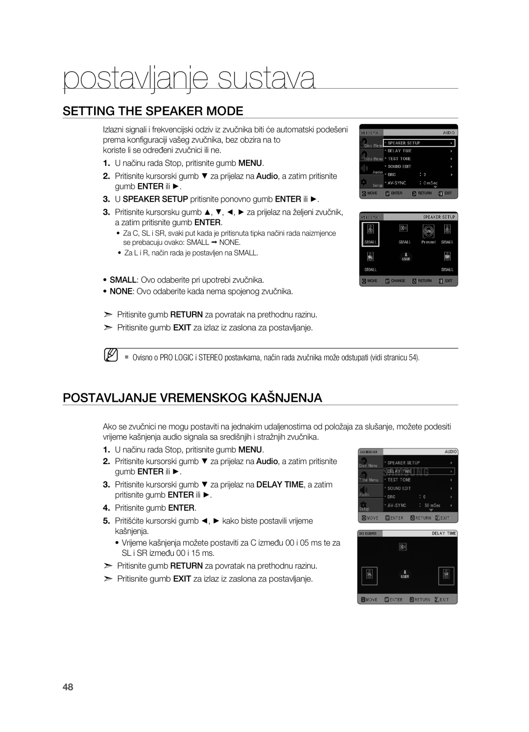 Samsung HT-TX725GT/EDC, HT-X725GT/EDC manual Setting the Speaker Mode, Postavljanje vremenskog kašnjenja 