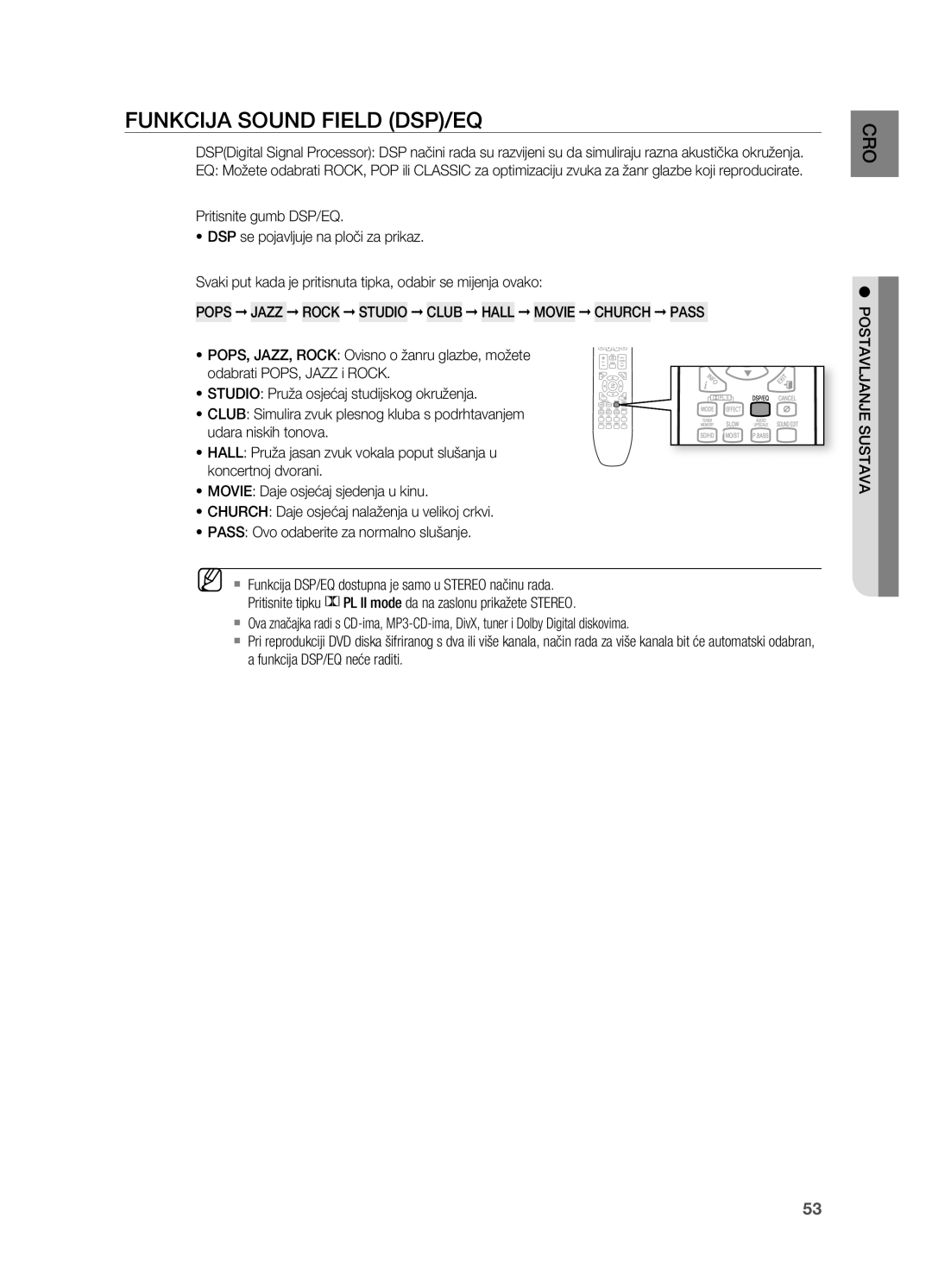 Samsung HT-X725GT/EDC, HT-TX725GT/EDC manual FUNkCIjA SoUND Field DSP/EQ 