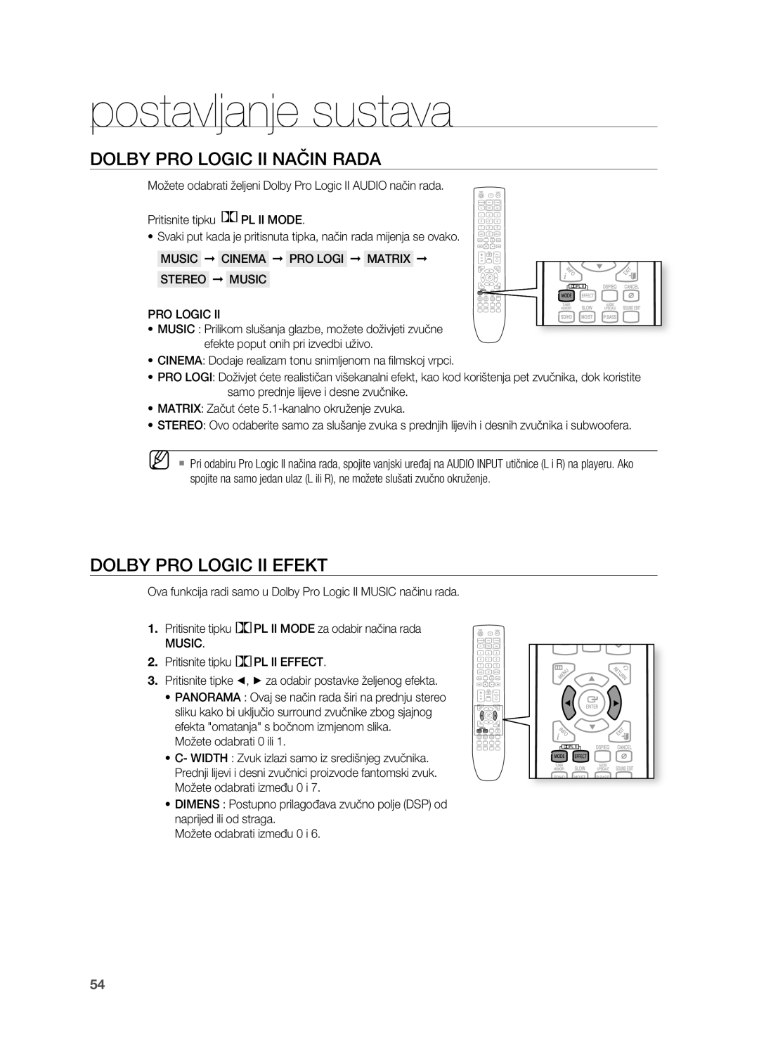 Samsung HT-TX725GT/EDC, HT-X725GT/EDC manual DoLBY PRo LogIC II NAčIN Rada, DoLBY PRo LogIC II EFEkT, Music 