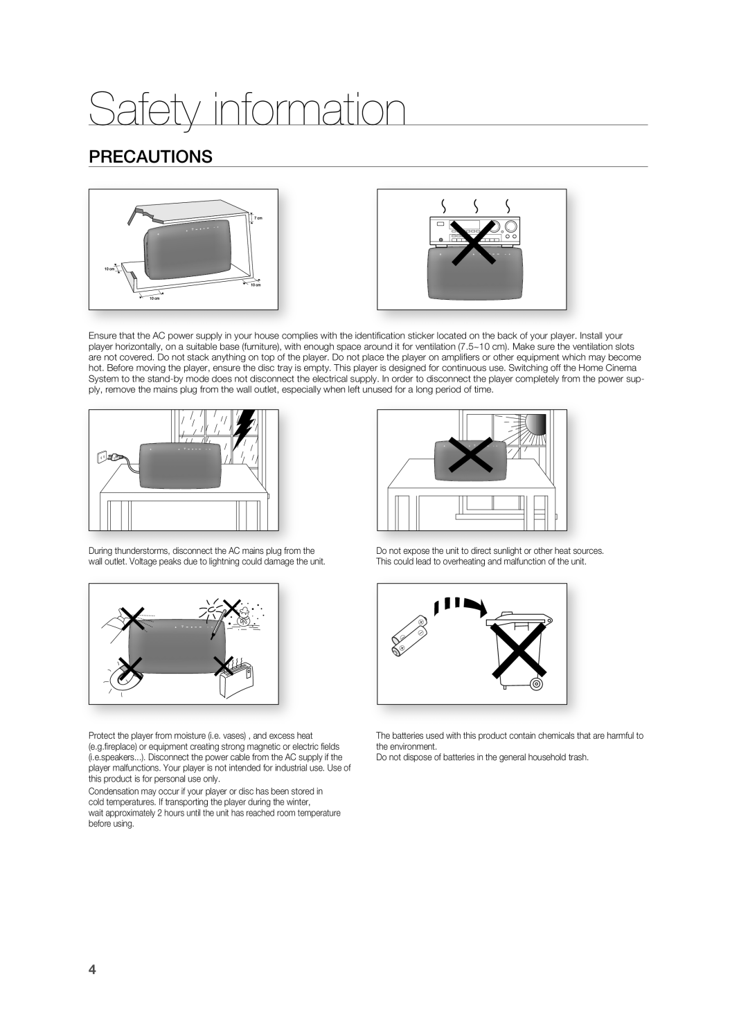 Samsung HT-TX725T/HAC, HT-TX725GT/EDC, HT-X725GT/XEU, HT-X725T/EDC, HT-X725GT/XET, HT-TX725T/MEA, HT-TX725T/FMC PrECAUTIONS 