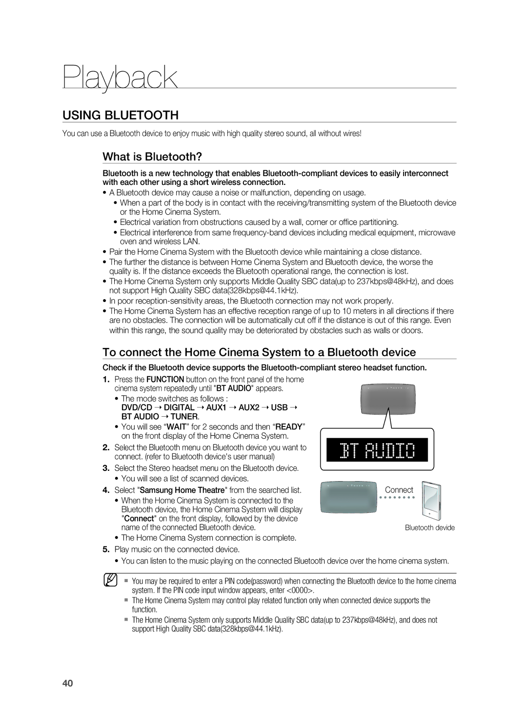 Samsung HT-X725GT/XEE manual Using Bluetooth, What is Bluetooth?, To connect the Home Cinema System to a Bluetooth device 