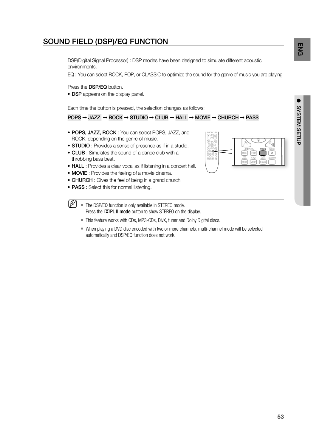 Samsung HT-TX725GT/XEE, HT-TX725GT/EDC, HT-X725GT/XEU, HT-X725T/EDC, HT-X725GT/XET, HT-TX725T/HAC Sound Field DSP/EQ Function 