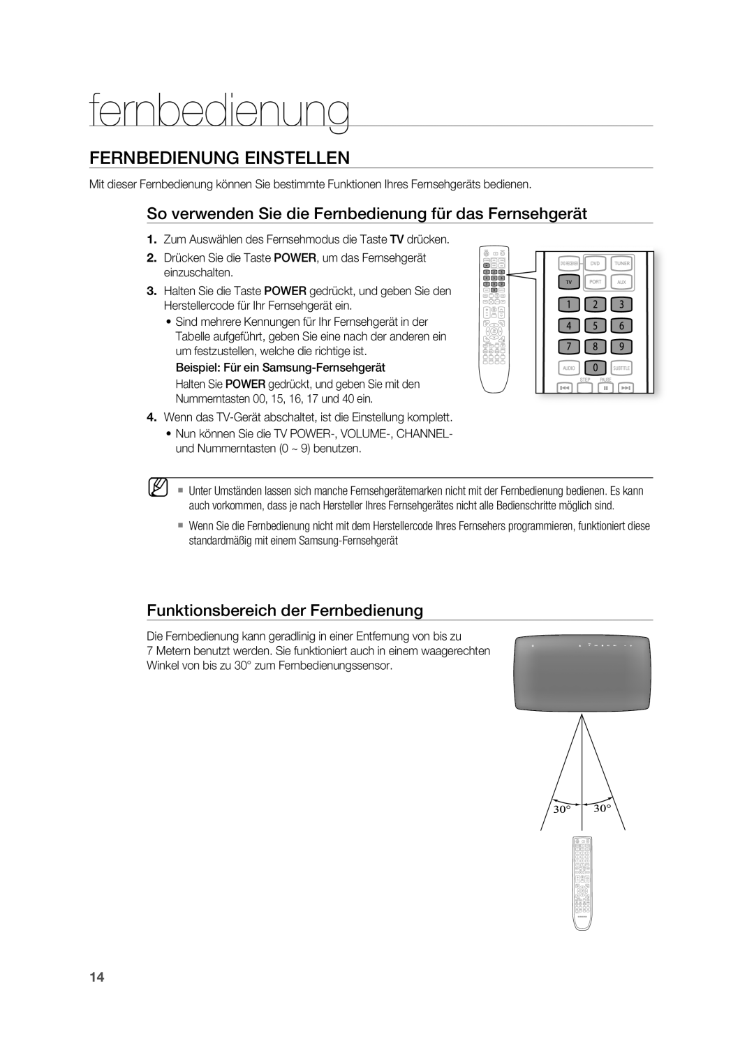 Samsung HT-X725T/EDC, HT-TX725GT/EDC FernBeDIenunG eInsTeLLen, So verwenden sie die Fernbedienung für das Fernsehgerät 