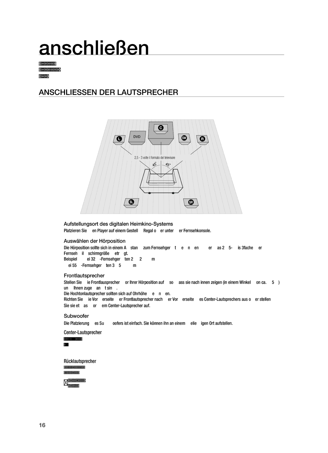 Samsung HT-X725GT/XEU, HT-TX725GT/EDC, HT-X725T/EDC manual Anschließen, Anschliessen der Lautsprecher 