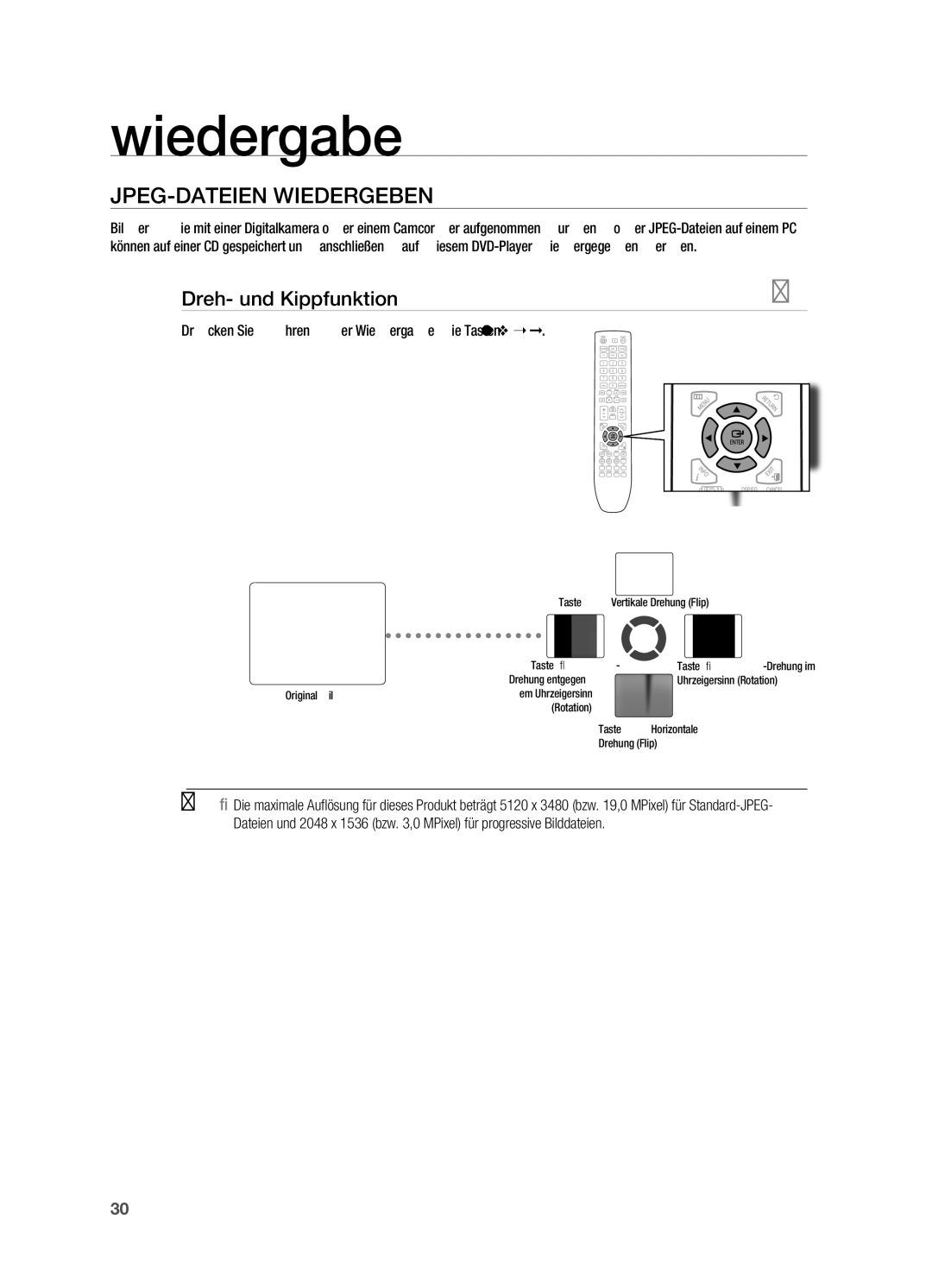 Samsung HT-TX725GT/EDC, HT-X725GT/XEU, HT-X725T/EDC manual JpeG-DATeIen WIeDerGeBen, Dreh- und kippfunktion 