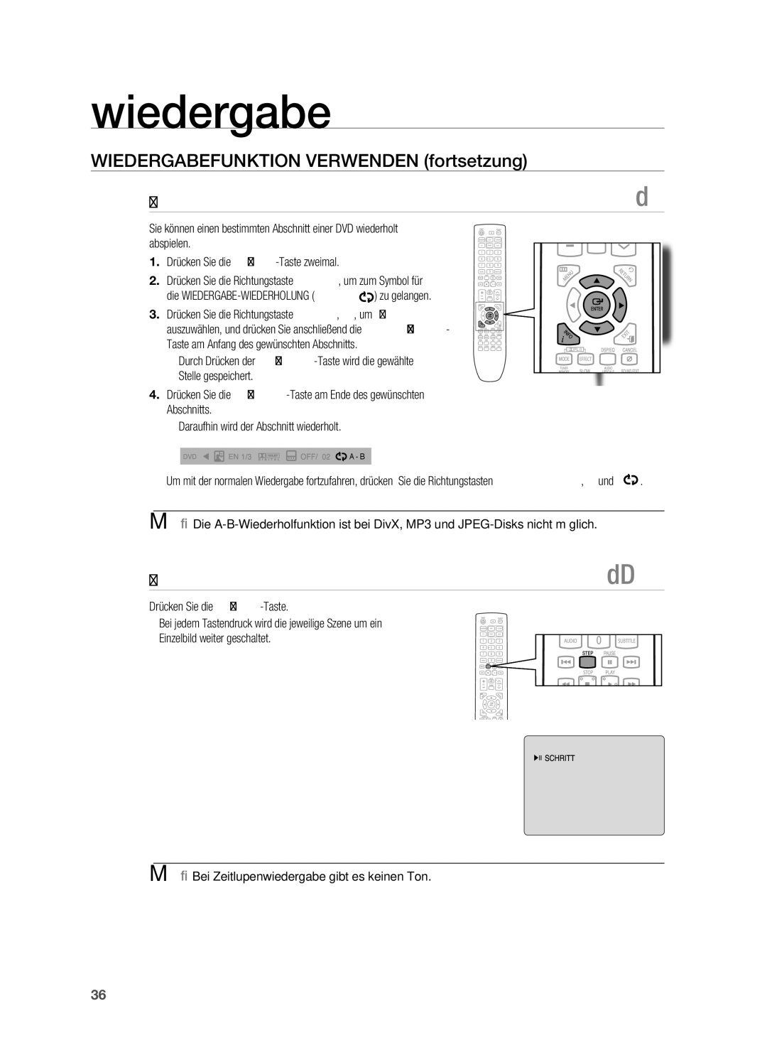 Samsung HT-TX725GT/EDC, HT-X725GT/XEU, HT-X725T/EDC manual Wiedergabe-Wiederholung, Step-Funktion 