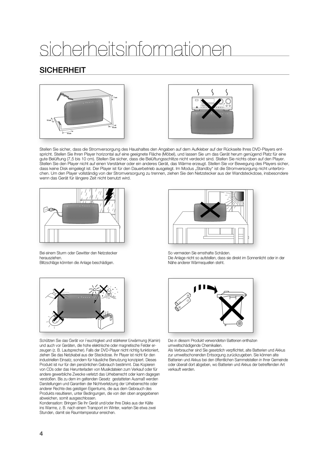 Samsung HT-X725GT/XEU, HT-TX725GT/EDC, HT-X725T/EDC manual Sicherheit 