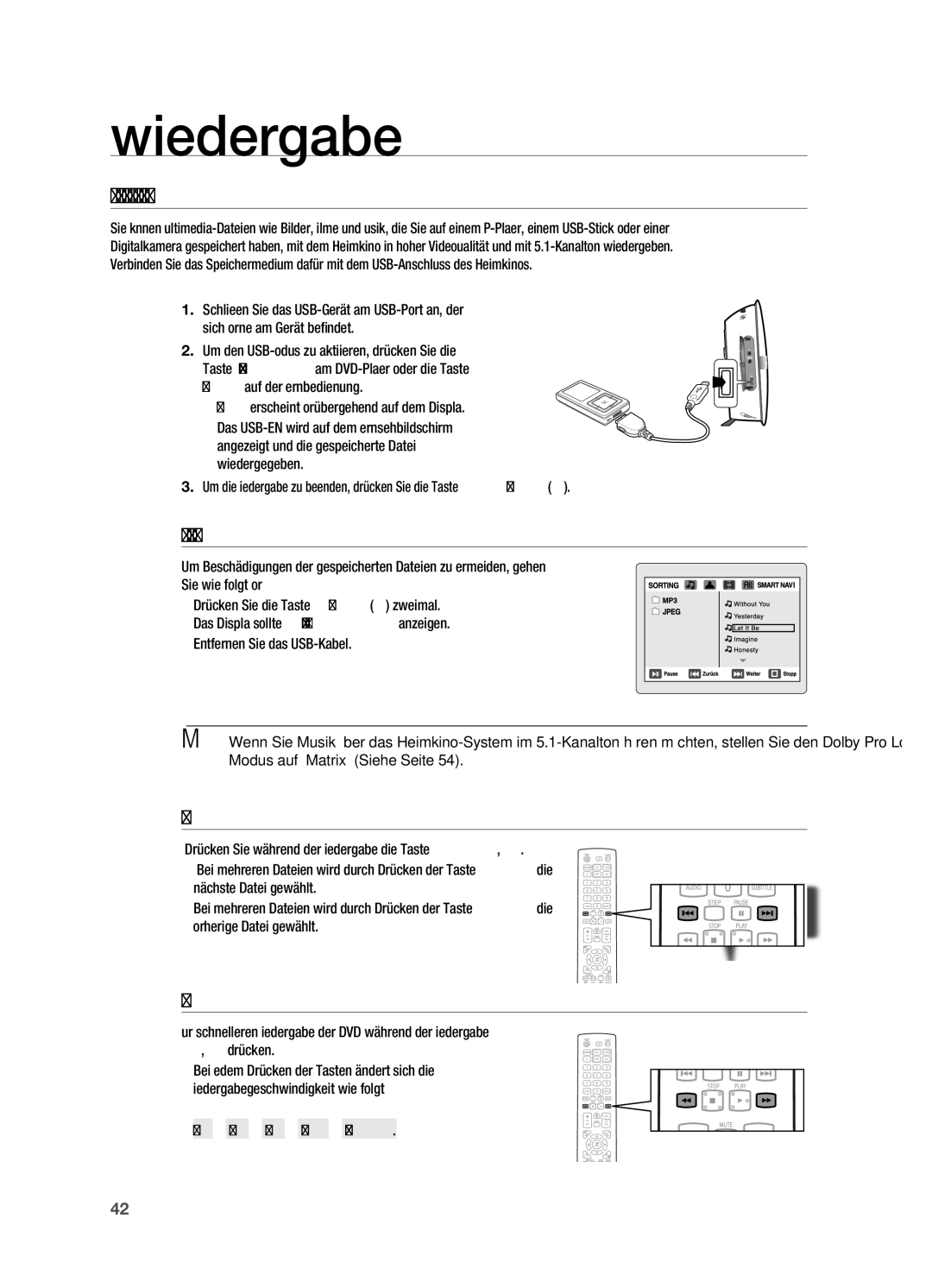 Samsung HT-TX725GT/EDC, HT-X725GT/XEU Wiedergabe VoN MEDIA-DATEIEN Über DIE FUNKTIoN USB-HoST, USB-Gerät sicher entfernen 