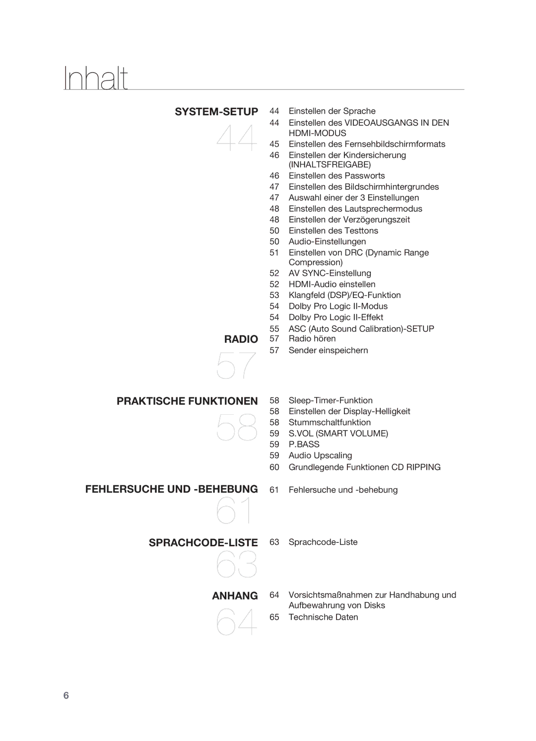 Samsung HT-TX725GT/EDC, HT-X725GT/XEU, HT-X725T/EDC manual Inhaltsfreigabe, 59 S.VOL Smart Volume 59 P.BASS 