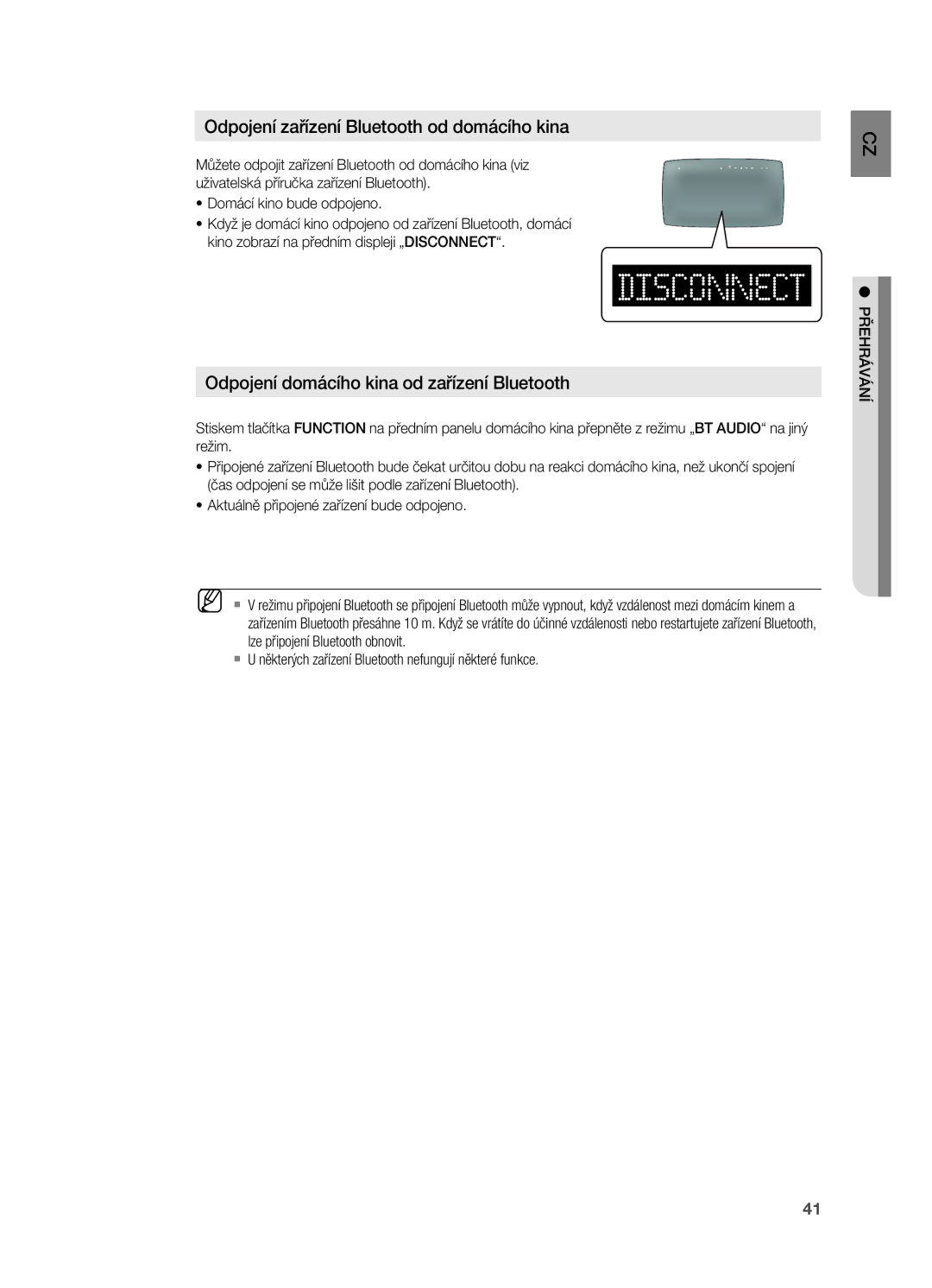 Samsung HT-X725GT/EDC, HT-TX725GT/EDC, HT-X725T/EDC manual Odpojení zařízení Bluetooth od domácího kina 