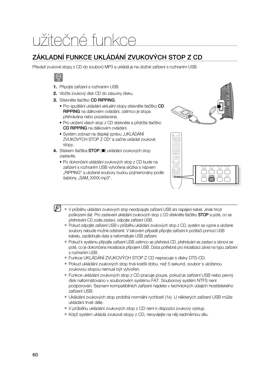 Samsung HT-TX725GT/EDC, HT-X725T/EDC, HT-X725GT/EDC manual Základní Funkce Ukládání Zvukových Stop Z CD 